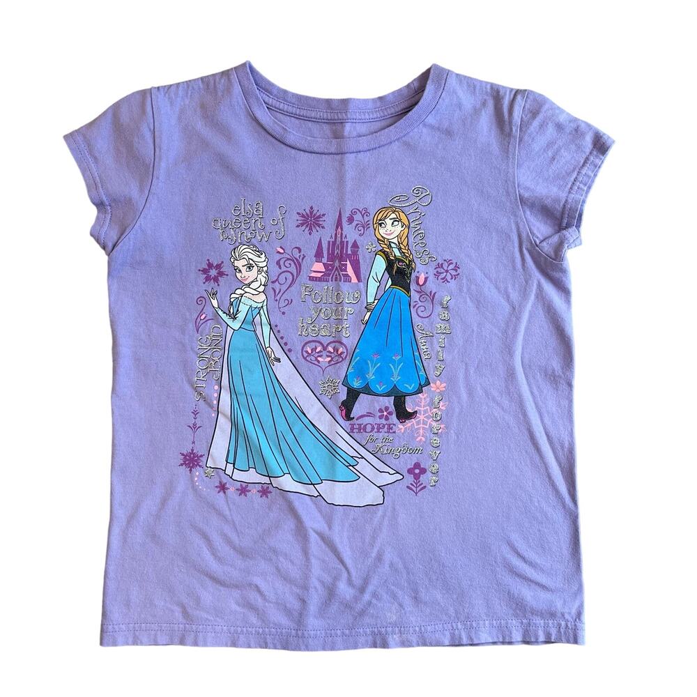 Girls L 10-12 Disney Short Sleeve Purple Frozen Anna Elsa Silver Glitter T-Shirt